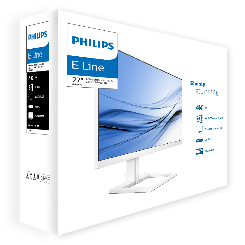 PHILIPS 飞利浦 27英寸 4K IPS Type-C投屏10bit色深 智能分屏升降 高清设计办公显