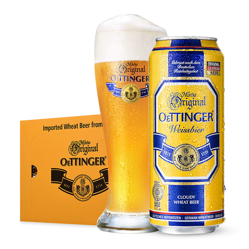 再降价、京东百亿补贴：OETTINGER 奥丁格 小麦白啤酒 500ml*24听 整箱装 149.98元