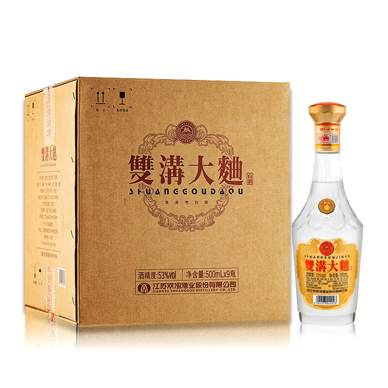 plus会员：双沟大曲 金奖光瓶酒53度500mL*9瓶整箱装浓香型白酒 344.81元（需领