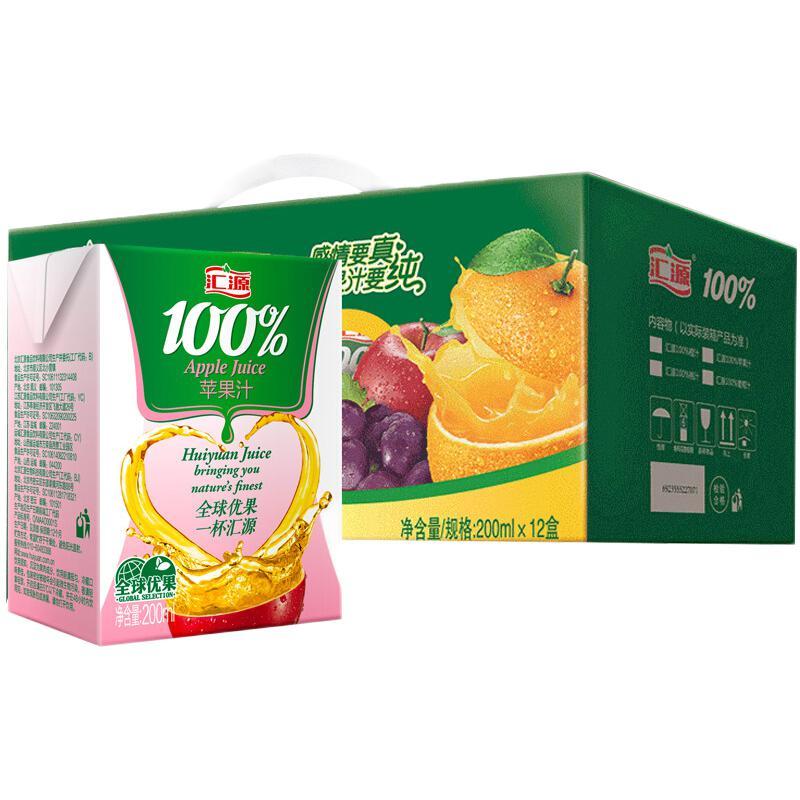 汇源 100%果汁苹果汁 200ml*12盒 多种维生素饮料礼盒装整箱 14.77元