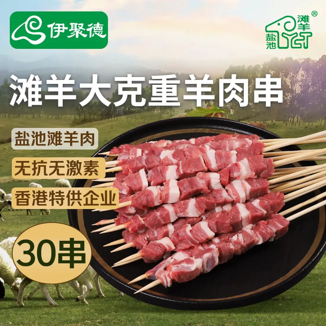 今日必买：伊聚德 宁夏盐池滩羊羊肉串 2.4斤30串 62.1元