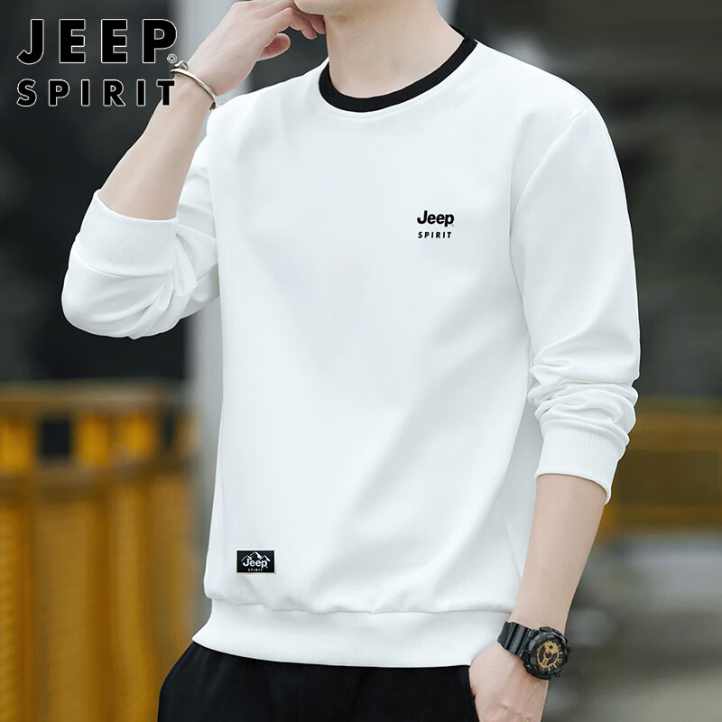 JEEP SPIRIT 吉普卫衣男秋冬季男士卫衣圆领打底衫百搭男装 白色- XL 98元