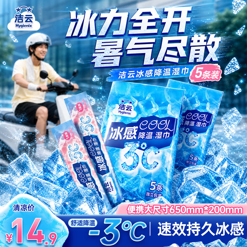 洁云 清凉降温湿巾 5条*200ml 独立装 10.87元（需买3件，共32.61元）