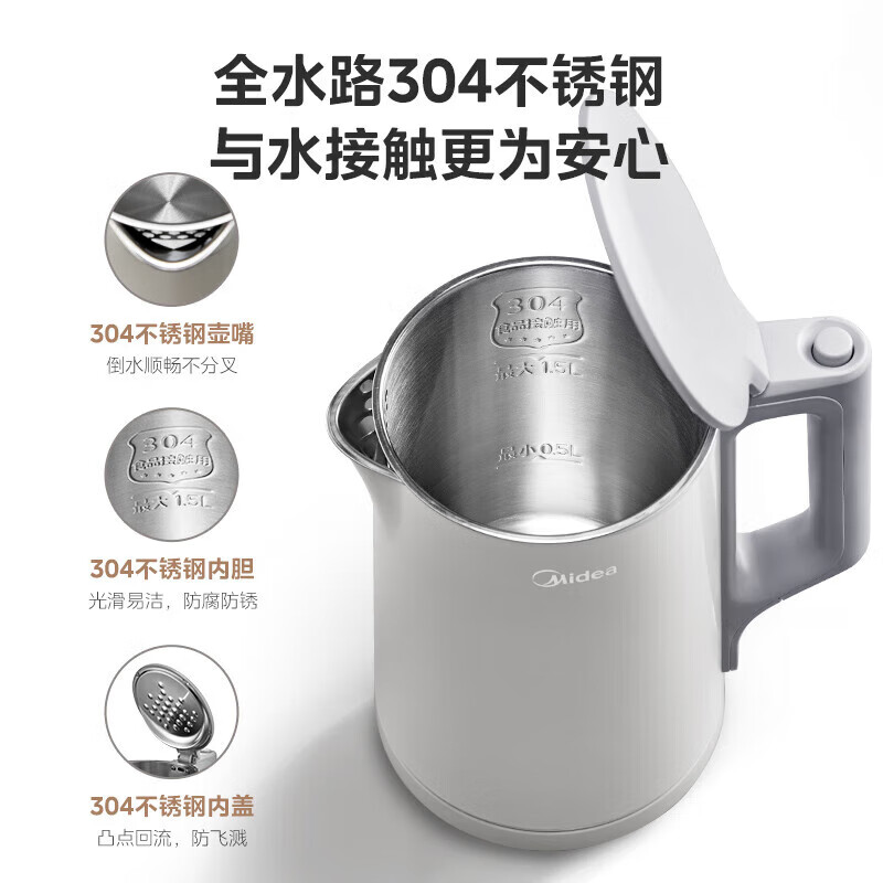 Midea 美的 电水壶热水壶 快煮水304不锈钢 1.5L 27.82元（需用券）