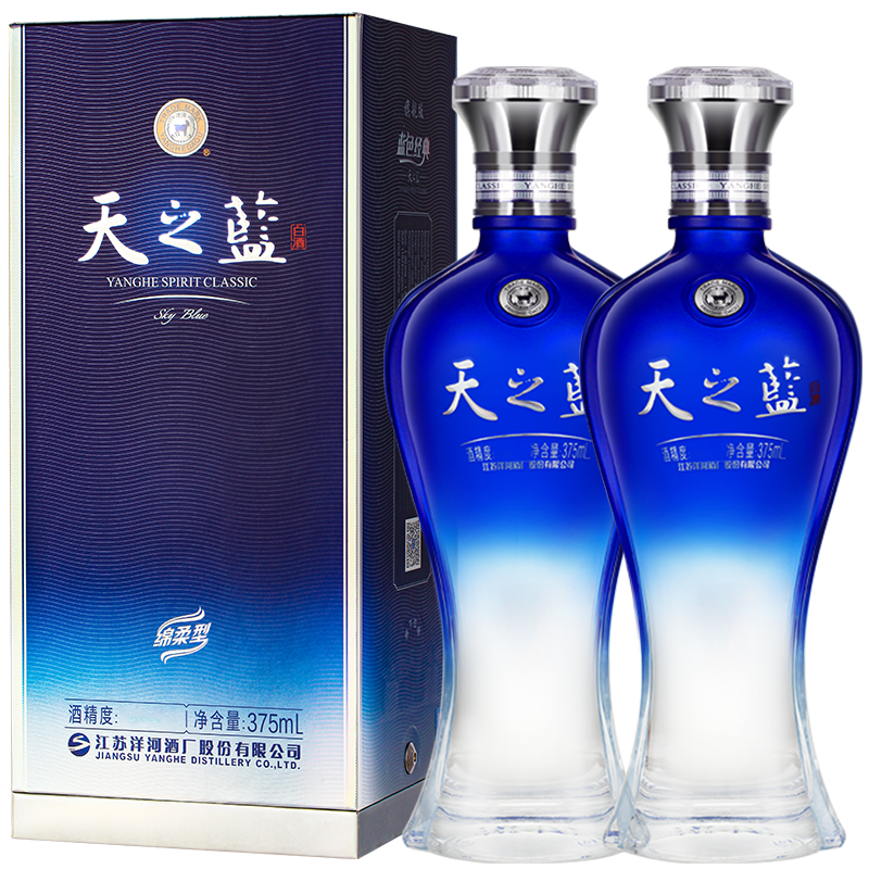 洋河 天之蓝 绵柔白酒 52度 375mL 2盒 434.29元（多件到手更低）