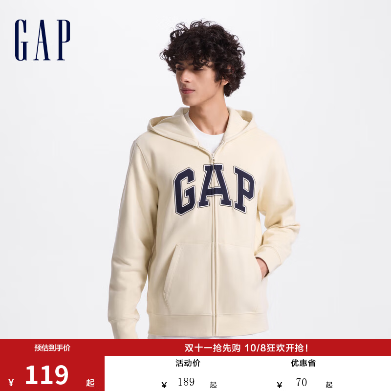 Gap 男女装碳素磨毛字母logo连帽抓绒外套 119元 - 线报酷