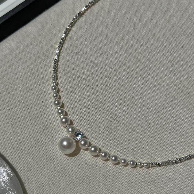 钻碎银子珍珠项链女设计感锁骨链轻奢小众颈链 AL -021 闪钻珍珠碎银项链 34