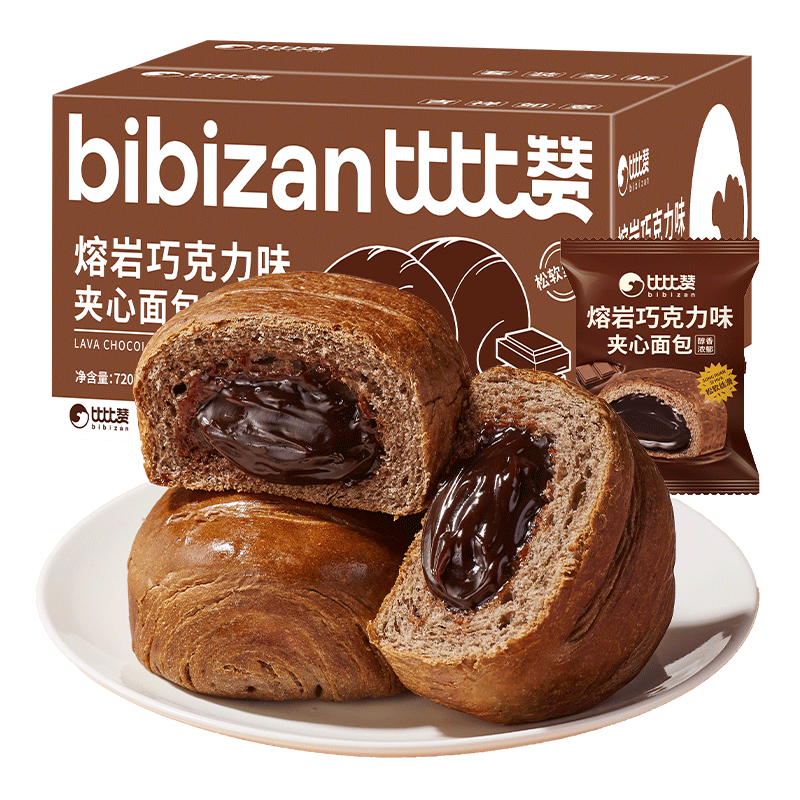 再降价、PLUS会员、限地区：BIBIZAN 比比赞 早餐爆浆熔岩巧克力夹心面包 720g 