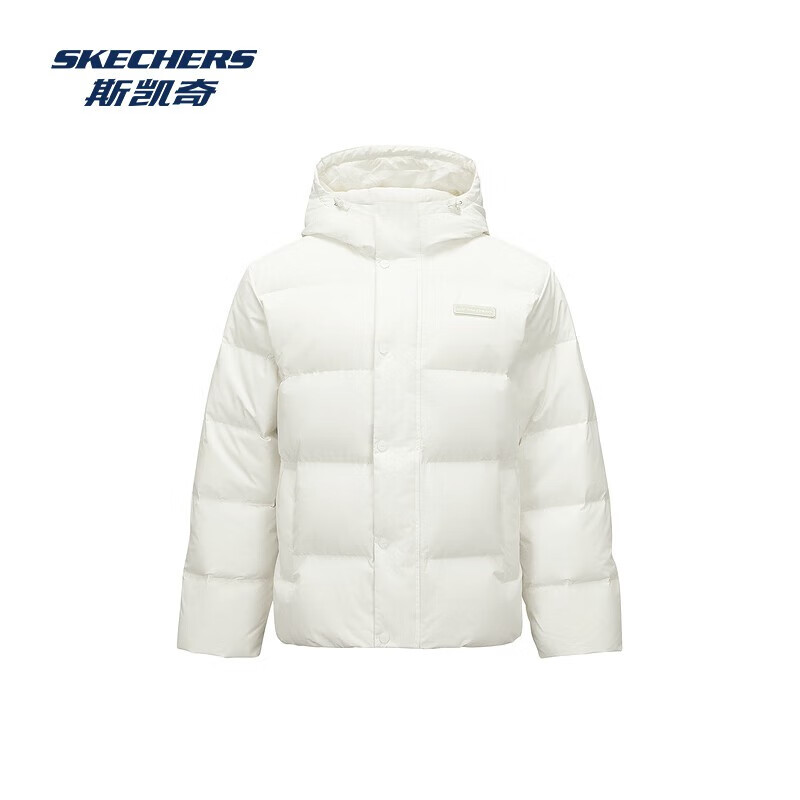 PLUS会员：斯凯奇 男女同款羽绒服鸭绒短款保暖舒适连帽外套面包服男 288.13