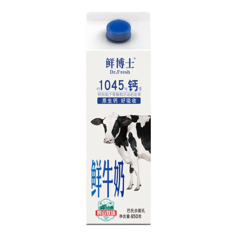 plus、需凑单：Huishan 辉山 鲜博士鲜牛奶 950g*6件 37.98元（合6.33元/件）