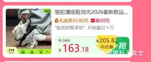 天降礼金：骆驼 薄底鞋流光2026春新款 运动鞋 复古德训鞋优惠证明