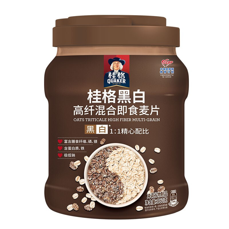 88VIP：QUAKER 桂格 黑白 高纤混合 即食麦片 860g 7元（需用券）