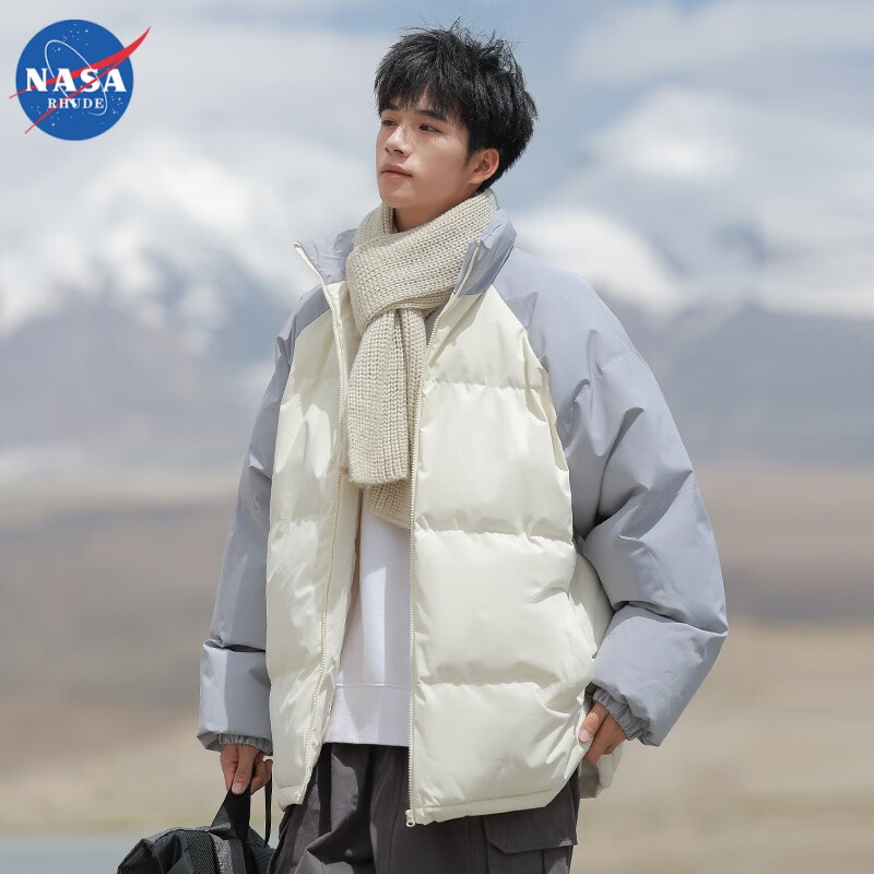 NASA RHUDE冬季新款棉衣男士宽松加厚棉服情侣面包立领保暖外套棉袄 浅灰色 X