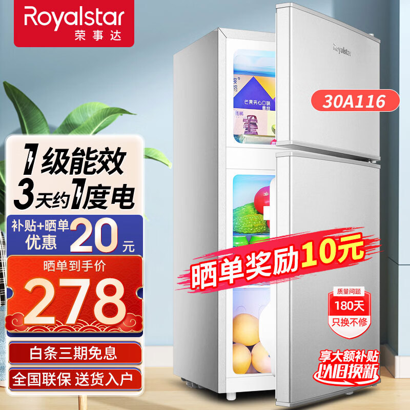 Royalstar 荣事达 迷你冰箱小 租房用小型双门电冰箱家用宿舍冷冻冷藏节能 30A