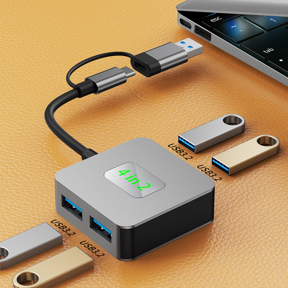 可芝 KERZY 集线器双头扩展坞type-c+USB转USB3.2*2+type-c3.2*2/USB3.2*4四口拓展铝合金