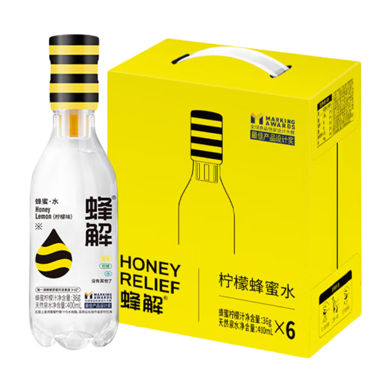 PLUS会员: 蜂解（Honey Relief）分离式柠檬蜂蜜水 436g*6瓶 28.41元包邮（需关注店