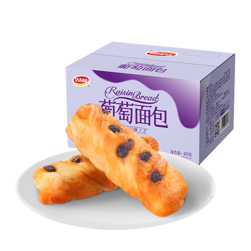 达利园 美焙辰短保椰蓉葡萄起酥面包 480g 5.58元(需用券)