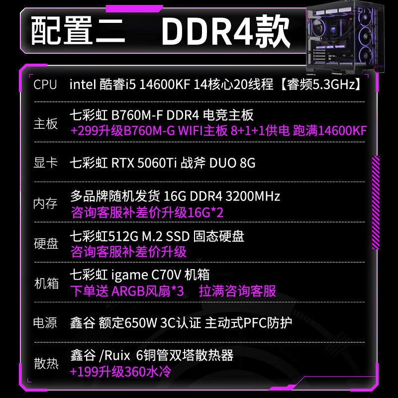 七彩虹14600KF RTX5060Ti主机 6699元 - 线报酷