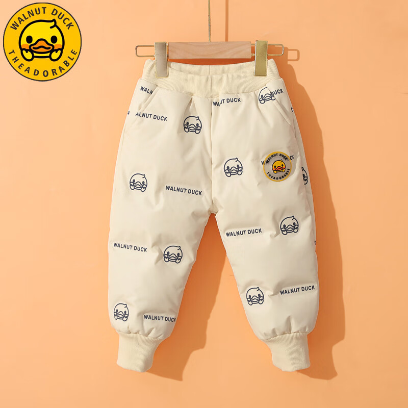 WALNUT DUCK 小黄鸭儿童冬季加厚束脚长裤休闲保暖冬装轻薄羽绒裤潮FK939 米色 