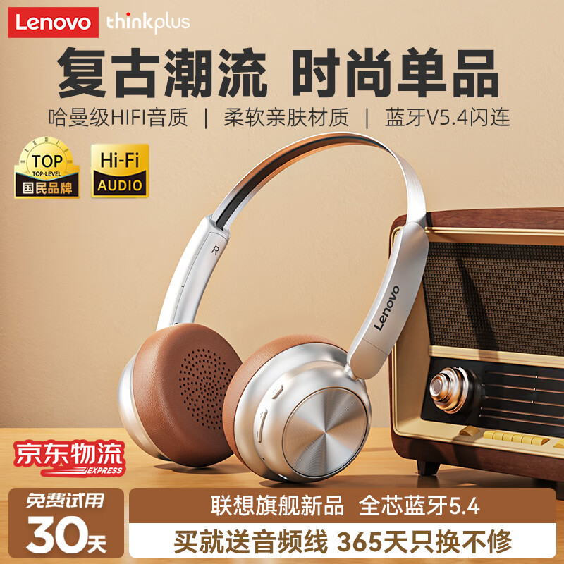 联想 Lenovo TH66复古耳机头戴式无线潮流ins穿搭明星显小蓝牙耳机有线音乐长