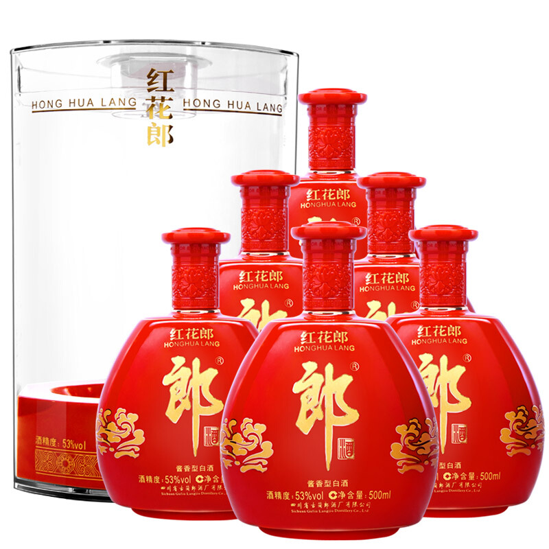 郎酒 红花郎 红钻 酱香型白酒 53度 500mL*6 整箱装 封酒 1499元