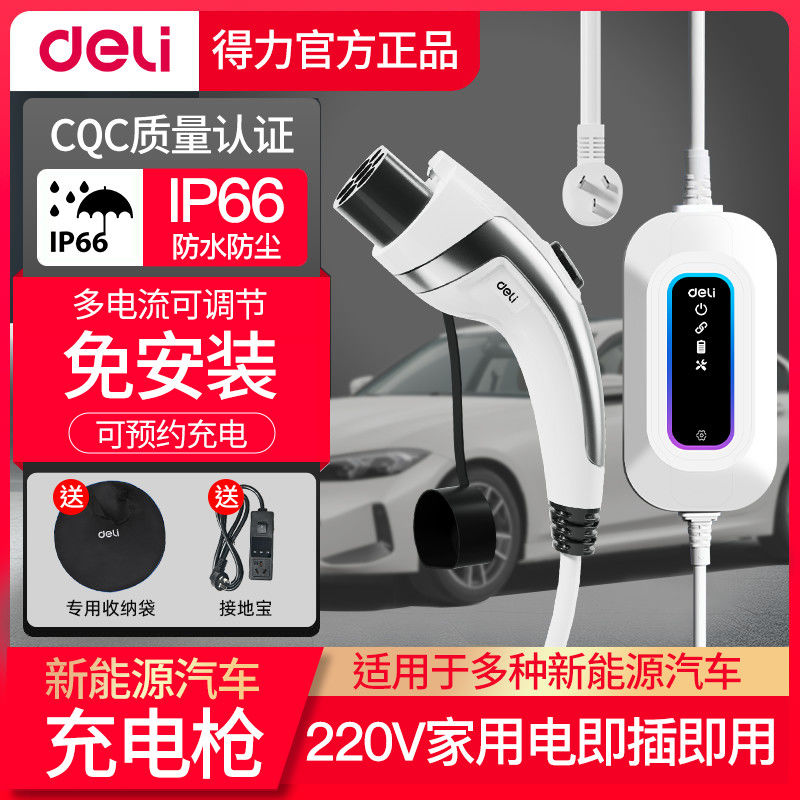 deli 得力 特斯拉充电桩新能源电动汽车充电枪家用比亚迪随车充电器通用 123