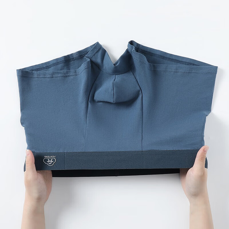 芬腾 男式中腰平角内裤 10A抑菌纯棉底裆 4条装 XL 灰色/墨兰/灰紫/蓝色 29.9元