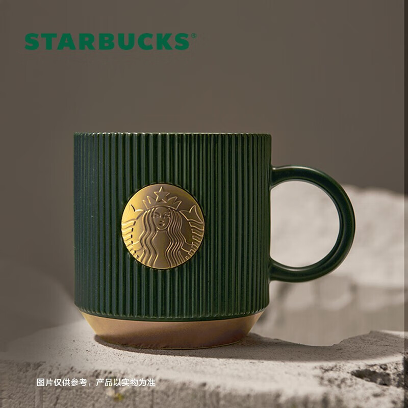 STARBUCKS 星巴克 墨绿色条纹女神铭牌马克杯礼盒咖啡杯子男士学生340ml妇女节礼物 143元