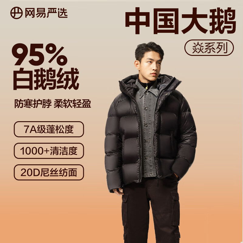 YANXUAN 网易严选 中国大鹅焱95白鹅绒高蓬羽绒服加厚保暖抗寒-30℃ 短款-朱墨