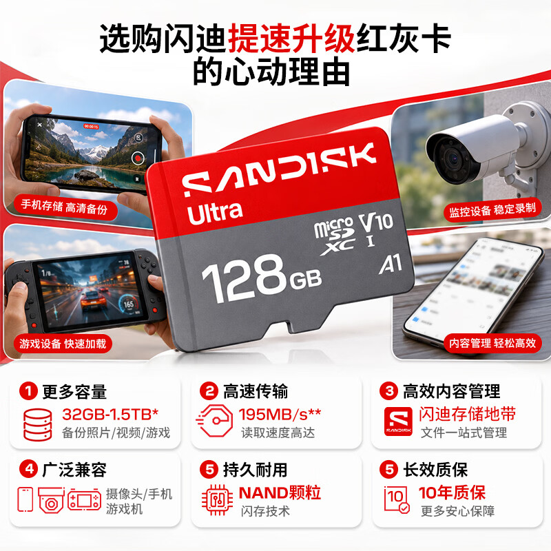 闪迪 Ultra 至尊高速系列 SDSQUNC Micro-SD存储卡 128GB 159元 - 线报酷