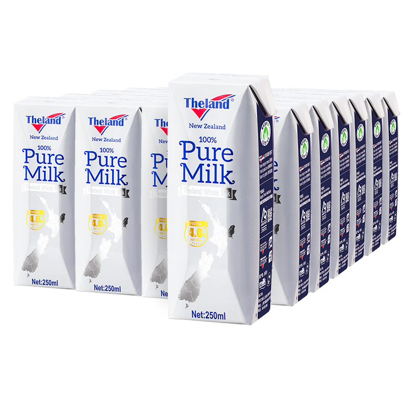 概率券、PLUS会员：Theland 纽仕兰 4.0g蛋白质高钙全脂纯牛奶 250ml*24盒 *2件+凑