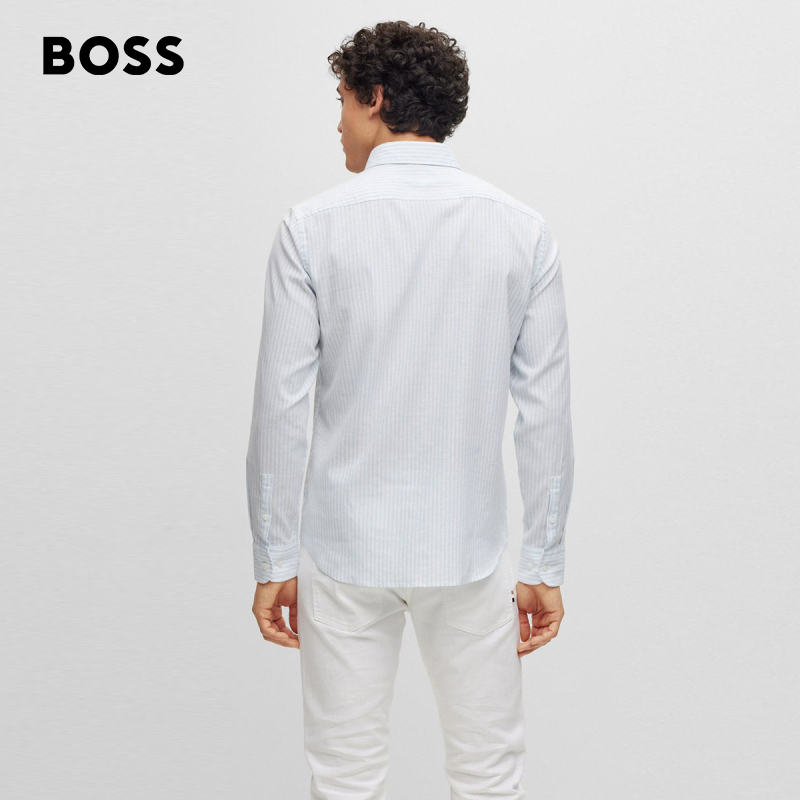 HUGO BOSS 男23春夏新款条纹弹力棉质和亚麻混纺衬衫 759.05元