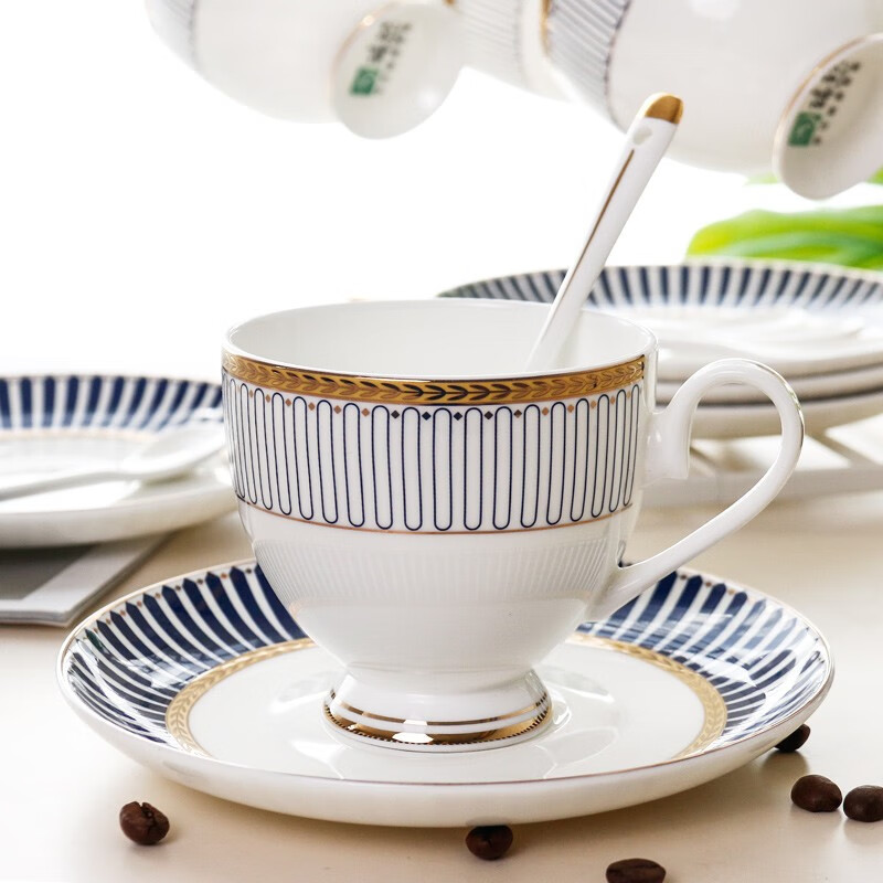 RUIJIU 瑞玖 家用金边欧式骨瓷咖啡杯碟套装咖啡碟子咖啡勺陶瓷咖啡具茶杯 