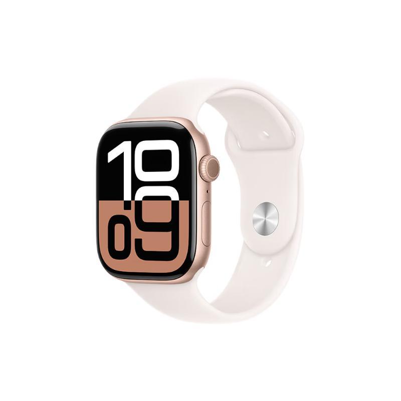 苹果 Apple Watch Series 10 智能手表 GPS款 46mm 玫瑰金色 淡桃粉色橡胶表带 S/M 2365