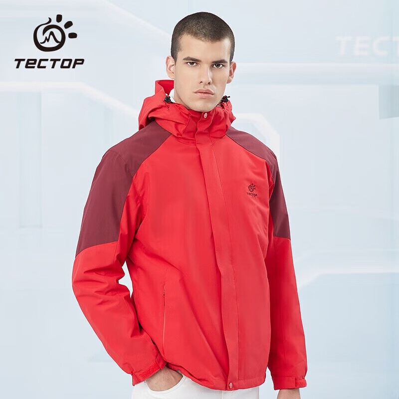 TECTOP 探拓 三合一户外服男抓绒内胆防风登山滑雪服 男款中国红 XL 119元（需