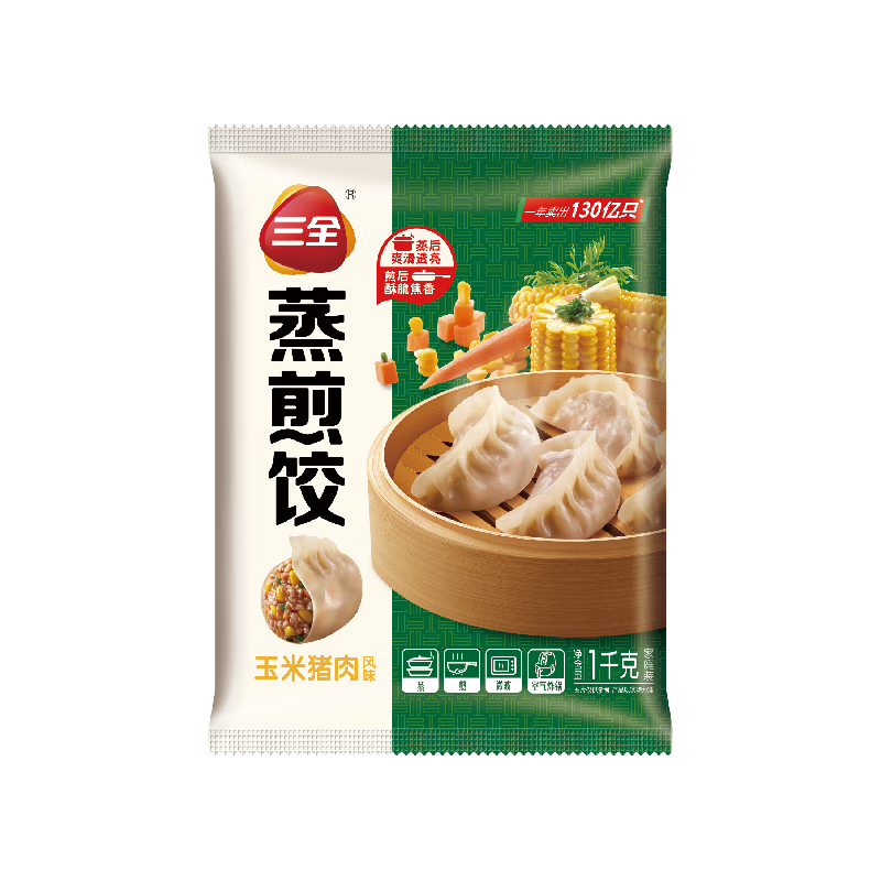 三全 玉米猪肉蒸煎饺1kg 5.02元