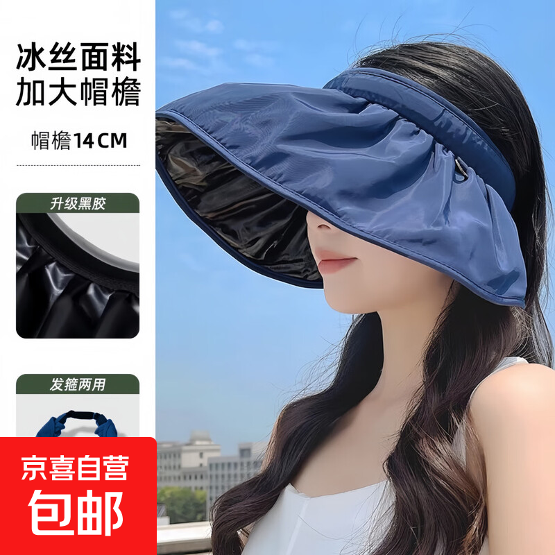 防晒帽女士网红贝壳帽遮阳帽户外空顶帽太阳帽 藏蓝色 0.89元（需用券）