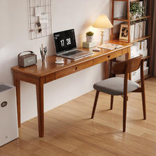 KERZY 可芝 全实木窄书桌家用电脑桌靠墙长条桌学生卧室学习桌子 深胡桃色 1