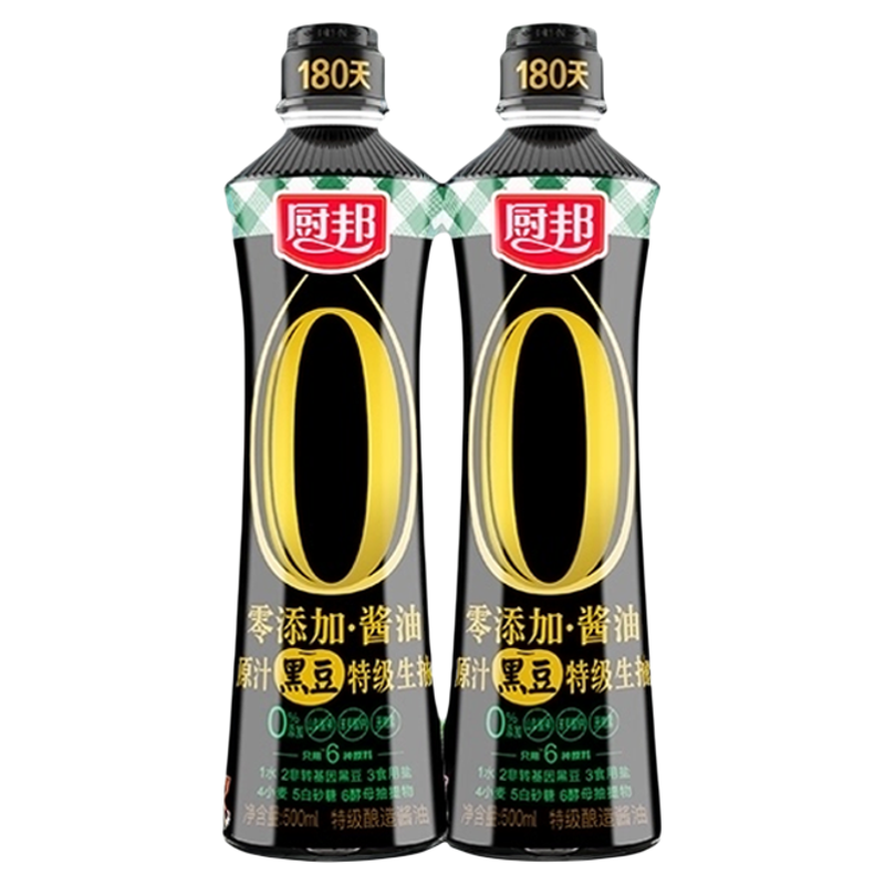 厨邦 零添加原汁黑豆特级生抽 500mL*2瓶 ￥12.1