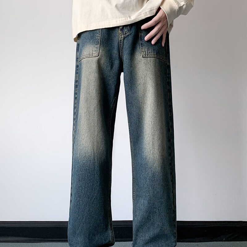 杰森格 23春季新款男士牛仔裤松紧腰橡筋裤直筒宽松潮流高街裤 89元（需用