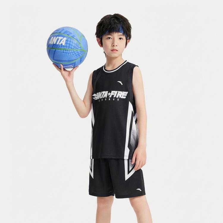 安踏 决胜篮球速干套装丨夏季透气无袖短裤男童比赛运动球服2件套 93元