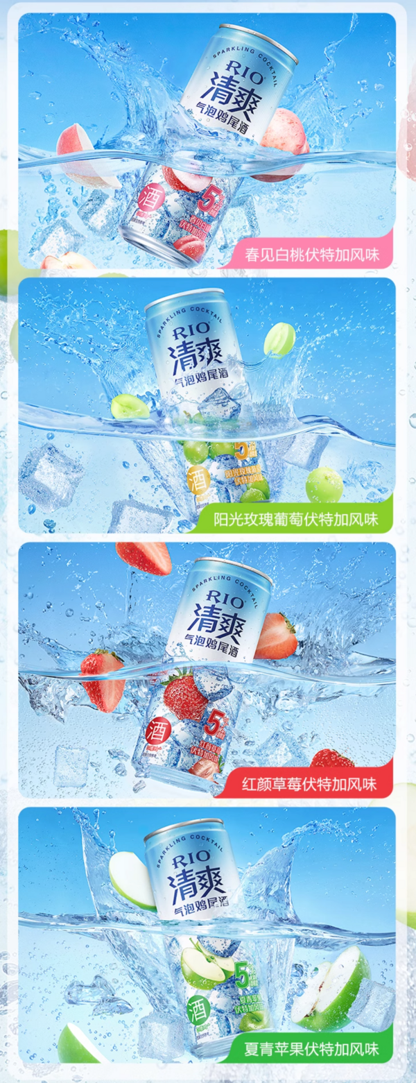 RIO 锐澳 鸡尾酒 5度清爽+8度强爽0糖组合 5口味 330ml*8罐