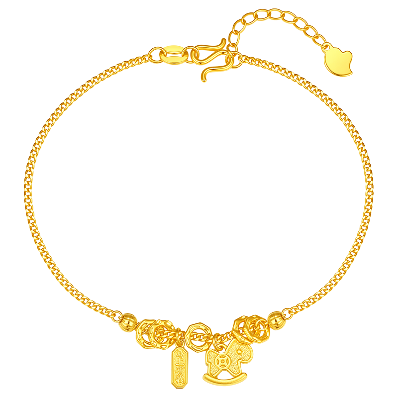 潮宏基 好事发生马上有钱足金5G黄金手链蹦迪珠盘缠金计价 约4.45g 6336元