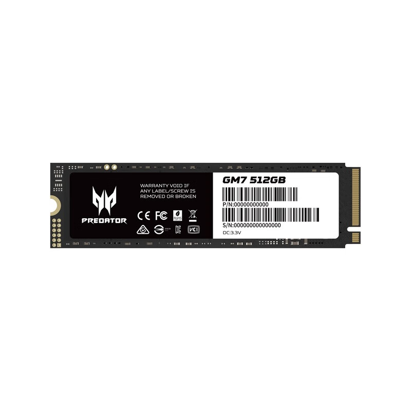 9日20点：PREDATOR 宏碁掠夺者 GM7系列 NVMe M.2 固态硬盘 512GB（PCI-E4.0） 259元（