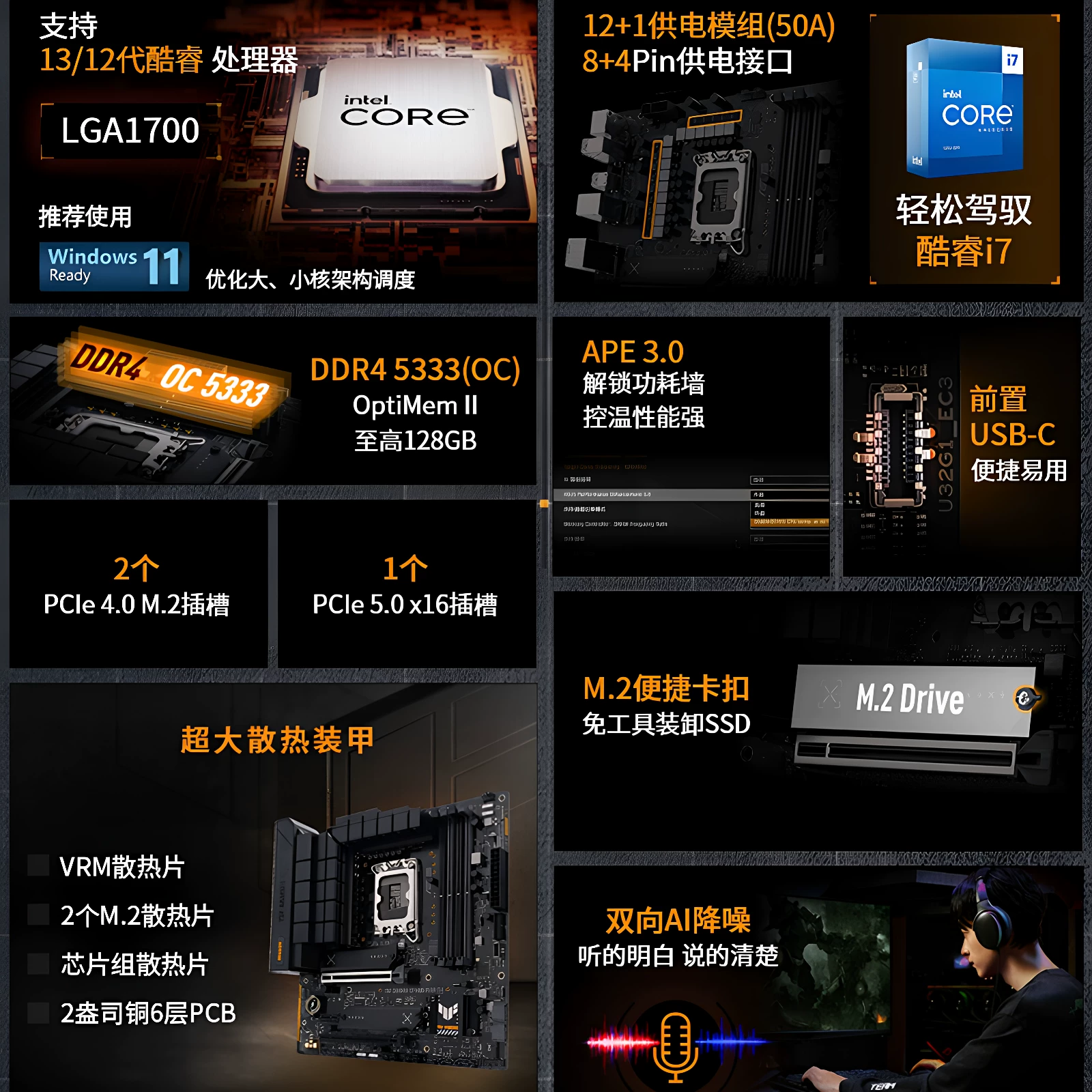 华硕 TUF GAMING B760M-PLUS/WIFI D4台式机电脑重炮手主板 649元 - 线报酷