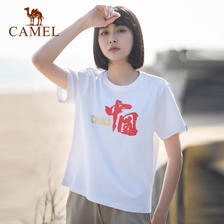 CAMEL 骆驼 户外运动T恤女款春夏季国潮印花时尚宽松透气休闲上衣 7012212001，
