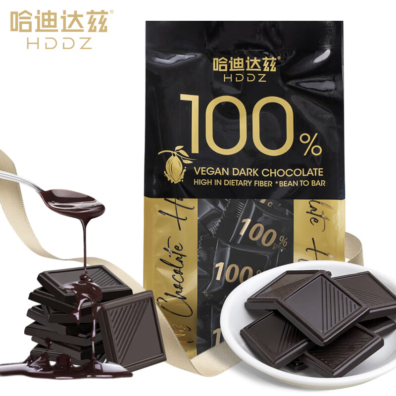 哈迪达兹 100%黑巧克力袋装200g 无蔗糖圣诞休闲零食40片 ≤200g 原味黑巧 17.9