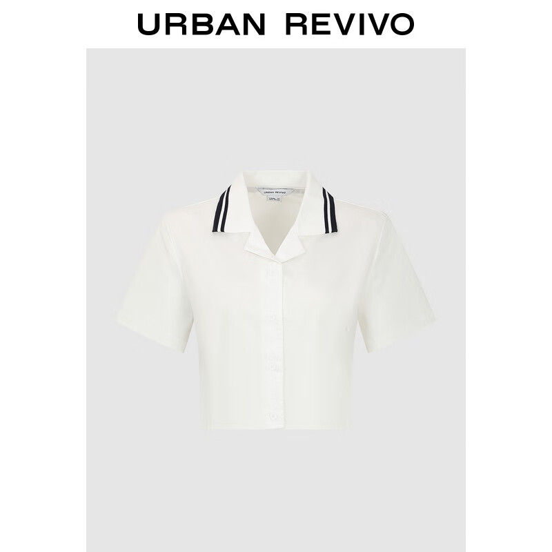 URBAN REVIVO UR2024秋季女装都市学院风撞色短袖开襟衬衫UWU240086 本白 L 179元（