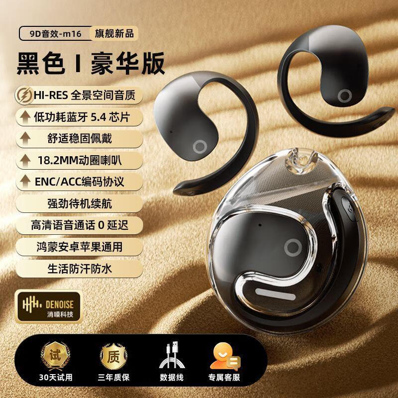 萨勒芬妮 蓝牙耳机 骨传导 超长续 挂耳式 幻夜黑 39元（需用券）