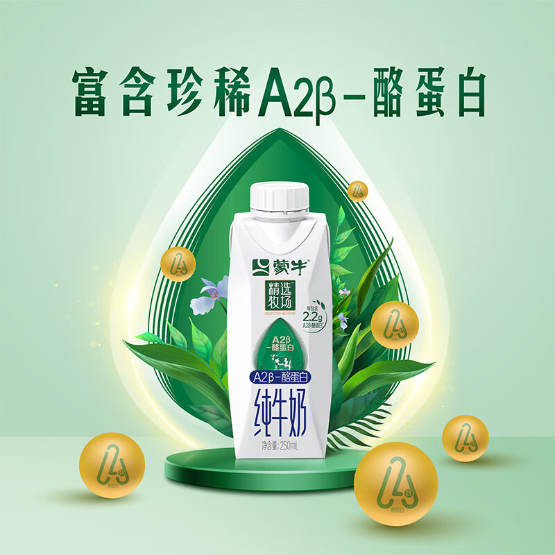 MENGNIU 蒙牛 精选牧场A2β-酪蛋白纯牛奶250ml×10盒3.6g乳蛋白 ￥19.9